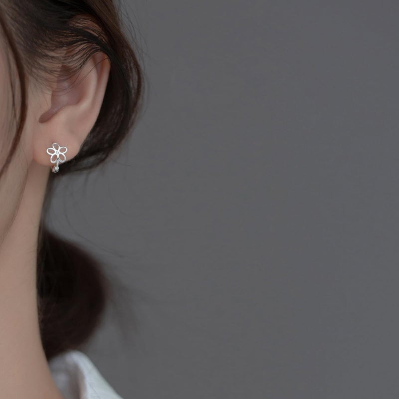 Reffeer Solid 925 Sterling Silver Flower Hoop Earrings Huggie for Women Teen Girls CZ Flower Hoop Earrings Spring - Image 2